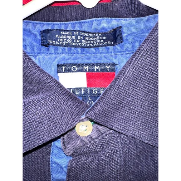 Tommy Hilfiger Mens LARGE Polo Shirt 2-button Front Red and Blue Short Sleeve - Picture 3 of 6